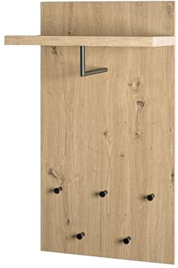 HAKU Wandgarderobe Eiche hell, schwarz, MDF, Metall - Maße: B 48 x H 90 x T 31 cm, Style: Modern