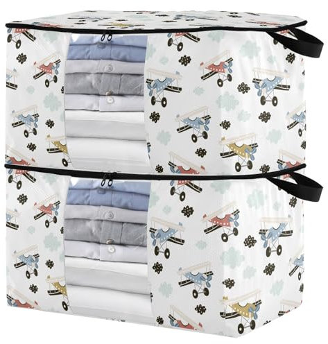 Retro-Flugzeug-Organizer unter dem Bett, stapelbar, Schrankschublade, faltbarer Aufbewahrungskorb mit Deckel, Heimorganisation, 2 Stück