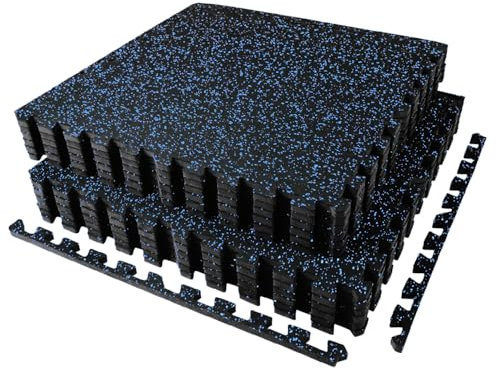 AIRHOP 12 Matten 60x60x1,4cm Extra Dicke robuste Gummierte, rutschfeste Puzzlematte, geeignet für Fitnessstudio und Heimfitness, schwere Trainingsbelastung, bodenschutzmatte Fitness, Schwarz & Blau