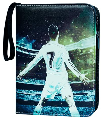Oirigaga Fußball Karten Sammelalbum, Fussball Sammelkarten Album Ordner, 4 Taschen 50 Seiten 400 Karten Sammelmappe Sammelheft Sammelbuch, 3-Ring Sport Karten Heft Mappe mit Reißverschluss Tragegriff