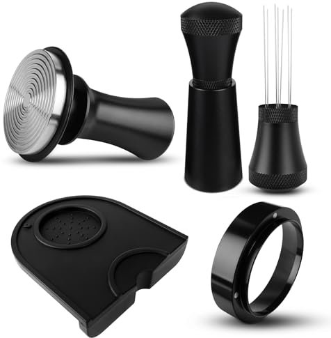 Kaffee Tamper 54mm, Tamper set inkl. WDT Tool, Dosierring 54mm, Tampermatte, Druckregulierender 54mm Tamper aus Edelstahl mit Base Ripple, Aufgerüstet WDT Tool Espresso Nadel mit 7 Feinen Nadeln