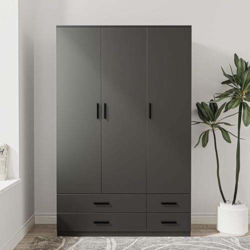 URBNLIVING Modern 3 Door 4 Drawer Wardrobe with Hanging Rail, Bedroom Furniture, Storage Shelf Clothes Organiser Stylish Design, Ample Storage Solution