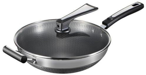 BGFYUSF Wok antiadhésif en Acier Inoxydable 316, Wok Domestique à Cinq Couches, Wok en nid d'abeille,D-As Shown