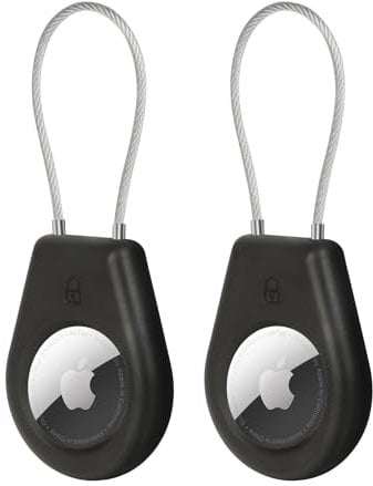 LETREEN Airtag Keyring Holder 2 Pack, Air Tag Holder with Wire Cable, Sturdy Protection Lock Case Airtag Keychain, Black