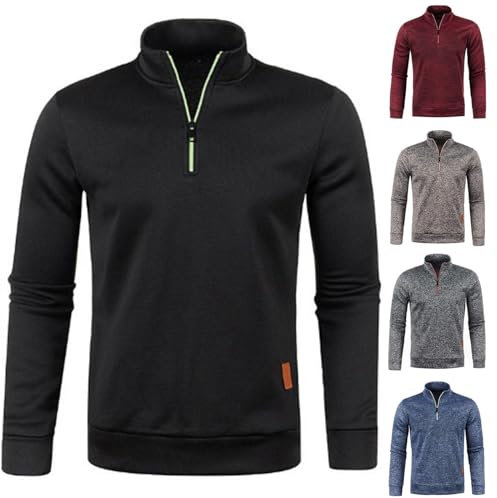 Men's 1/4 Zip Pullover UK Sale Clearance, Fleece Sweatshirt Casual Jumper Long Sleeve T-shirt Top Stand Collar Sweater Plain Pullover Sports Leisure Workwear Quarter Zip Sweater Lightweight Jumpers