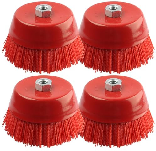 ZORUNNA Nylon-Topfbürste für Winkelschleifer, 15,2 cm, grobe Schleifbürste, 1,6 cm 11 Gewinde, 4 Stück Nylon-Drahtbürste für Bohrer, entfernt Rost, Korrosion, Farbe.