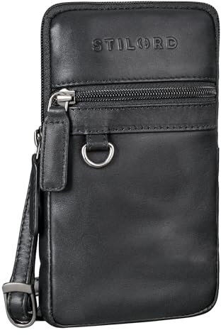 STILORD 'Mauve' Stylische 2 in 1 Hüfttasche Herren Leder - Multifunktionale Umhängetasche mit Gürtelschlaufe Bauchtasche Echtleder Handy-Tasche 7 Zoll Gürteltasche, Farbe:schwarz