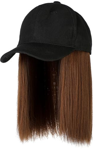ZASCHMOY Mütze mit Haaren, Baseballkappe mit Haarverlängerungen, Kurze Glatte Haar Perücke mit Kappe, Kunstfaser Hut Perücken für Frauen (Hellbraun)