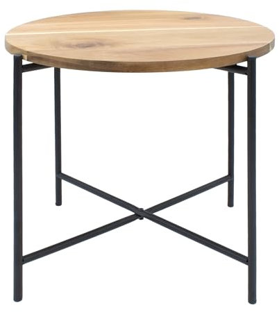 Spetebo Beistelltisch mit Akazien Tischplatte - 45 x 40 cm - Couchtisch mit Holz Platte und Metall Gestell - Sofatisch Teetisch Kaffeetisch Blumenhocker