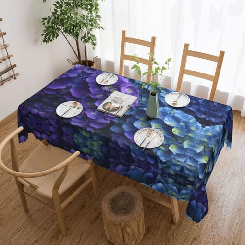 KINGWW Bunte Hortensien, bunte Hortensien, fettabweisend, quadratische Tischdecken für rechteckige Tische, wiederverwendbare und waschbare Tischdecken, Polyester-Stoff-Tischdecken
