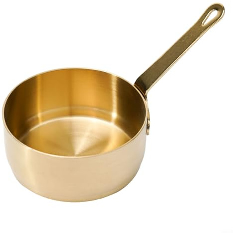 HpLive 100 ml Sauce, Stainless Steel Gravy Boat, Mini Sauce Pan, Milk Pot, Small Cooking Pot, Long Handle, Non-Stick Coating for Sauces, Baby Food, Coffee, Butter (Gold (100 ml)