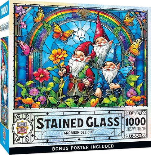 Masterpieces 1000 Piece Jigsaw Puzzle for Adults - Stained Glass - Gnomish Delight - 19.25x26.75