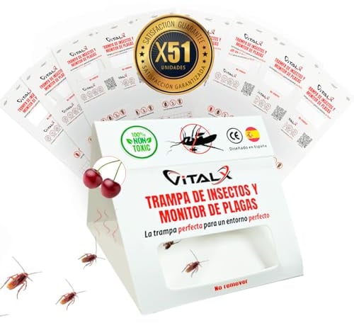 VITALX® SÚPER Pack de 51 Piezas TRAMPAS CUCARACHAS + Olor a Cereza | Trampa ULTRADHESIVA | Anti Cucarachas | Lo Mejor para Eliminar Cucarachas | Trampa Insectos Profesional | Anti Insectos