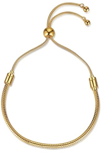 ARICHDUDE Charms Bracelet for Women Men 3mm Snake Chain Bracelet Birthday Christmas DIY Jewelry Gift Adjustable Size(gold)