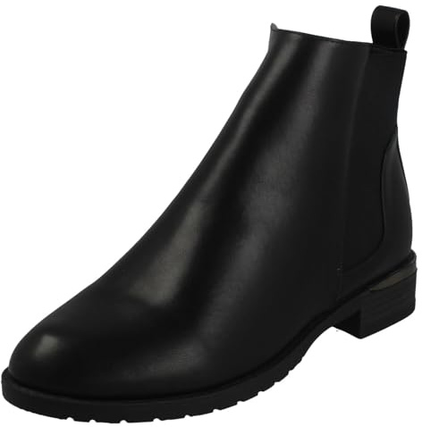 Spot On Ladies Low Heel Wide Fit Elastic Gussest Zip Ankle Boots F51195 - Black Synthetic - UK Size 7 - EU Size 40 - US Size 9
