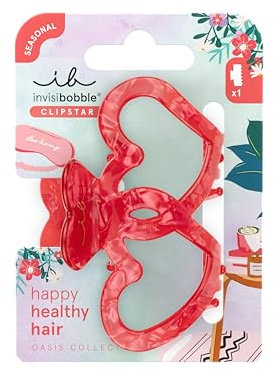 invisibobble - CLIPSTAR M Oasis Lover’s Nest - Herzförmige Haarspange - Stylisches Haar-Accessoire in lebendigem Rot - Trendiger Look, sicherer Halt, gesundes Haar