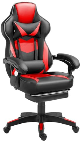 Luxirest Chaise Gaming Chaise Bureau Ergonomique avec Repose-Pied - Fauteuil Gaming avec Soutien Lombaire et Appui-tête - Siège Gaming (Noir et Rouge)
