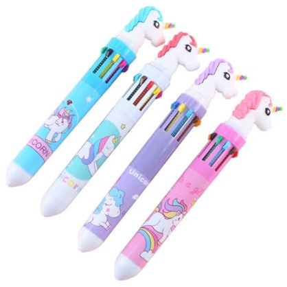 Mehrfarbig Stifte,Retractable Kugelschreiber 4 Stücke 10 in 1 Kugelschreiber 10 Farben Einhorn Stifte Kugelschreiber für Büro Schulbedarf Studenten Kinder Geschenk Mitbringsel Kindergeburtstag