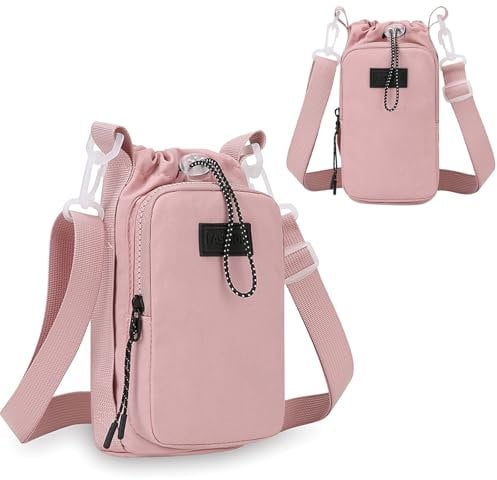 SGQTZDZQ Water Bottle Bag,Water Bottle Carrier with Shoulder Strap,Insulated Holder Bag with Phone Pocket for Walking Hiking Camping (Pink)