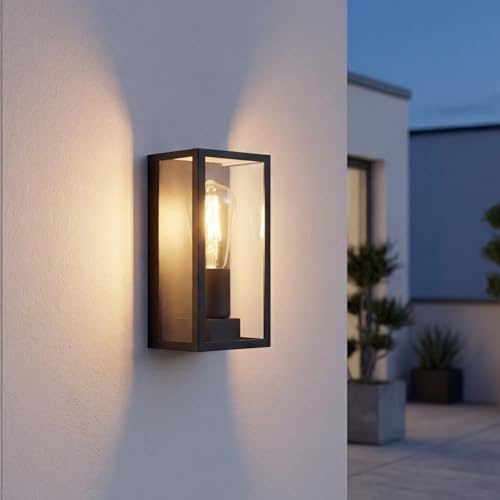 Licht-Erlebnisse Außenwandleuchte Vintage Schwarz Aluminium wetterfest IP44 E27 max. 60 W H:23,5 cm Outdoor Eingang Terrasse Garten Hof Fassade Außenbeleuchtung Wand