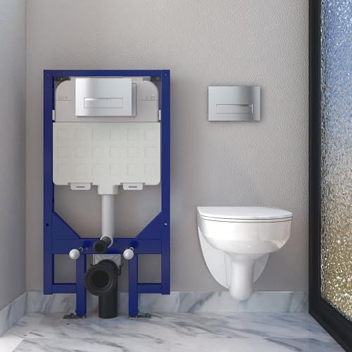 Bathroom Round Rimless Wall Hung Toilet with 1.14M Concealed Cistern Frame UF Soft Close Seat WC Pan Short Projection White Ceramic-41101
