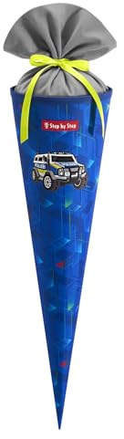 Step by Step Schultüte „Police Truck Charly“, blau, passend zum Schulranzen, aus recycelten PET-Flaschen, Verschluss aus Stoff, 5 l Füllvolumen, 70 cm Höhe
