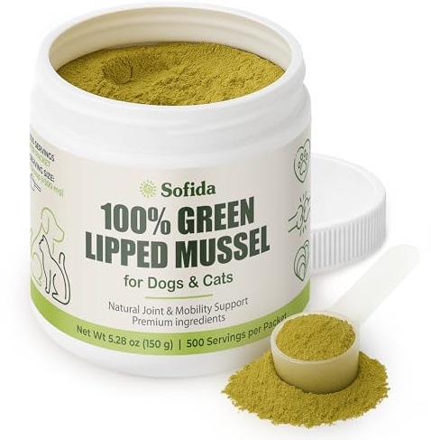 Premium Green Lipped Mussels for Dogs and Cats 100% Pure New Zealand Natural Supplements Vitamins to help your Pet for Hip and Joint Flexibility, Mobility, Strength, Tendons and Muscles (5.28, Ounces)