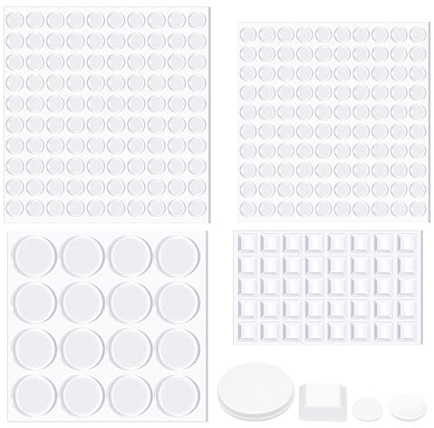 LIQWEI 256 Pieces Silicone Bumpers Adhesive Buffer Pads, 4 Sizes Cupboard Door Stoppers Rubber Pads Bump Stopper, Clear Rubber Feet for Furniture Glass Tables Door Protect