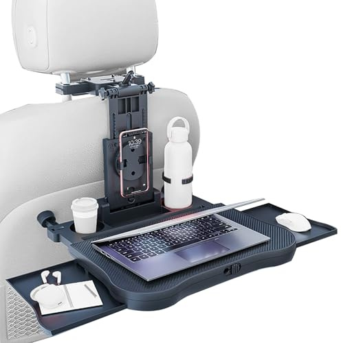 Tavolino per Auto，Vassoio del Sedile Posteriore Automobile con Portabicchieri e Supporto,Tavolino Regolabile per Cellulare Portata 15-20 kg，per Lavorare, Scrivere，Cibo