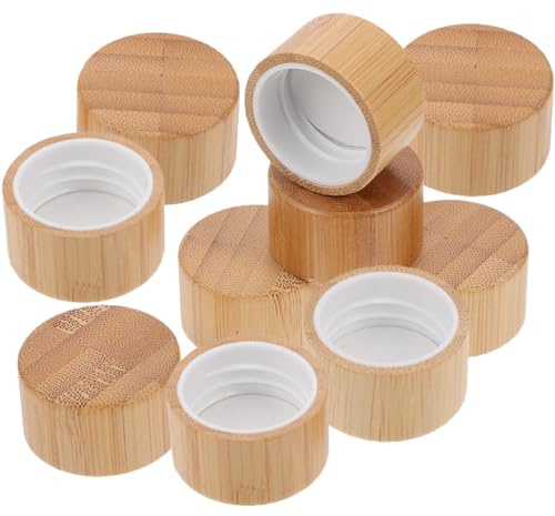 CHICAMPERA 10pcs Bamboo Lids for Essential Oil Bottles 28mm Screw Caps Replacement Glass Bottle Caps for Perfume Suitable for Glass Containers