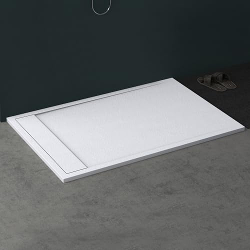 Mai & Mai Receveur de Douche Blanc Rectangulaire 90x140x3cm | Fabriqué en Résine, Bac à Douche Extra-plat, Receveur Antiglisse pour Salle de Bain, Géo10