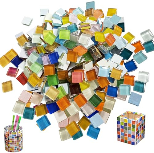 1KG Glasmosaiksteine Mix 1x1cm, Mosaiksteine zum Basteln Bunt Glas Mosaikfliesen 1100 Stück Kristall Glassteine Fliesen Mini Mosaik Steine für Heimdekoration DIY Handwerk (Mix Color)