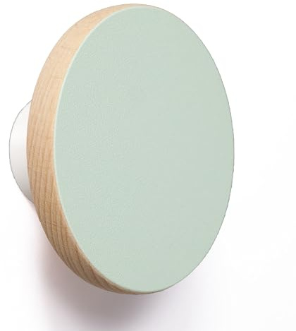 Crochet Porte Manteau / Crochet Mural Basic - Rond 65 mm, en Bois (Vert Pastel)