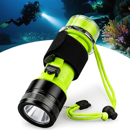 Linterna de buceo, 1500 lm, recargable, 3 modos, linterna subacuática con correa de mano, LED para deportes subacuáticos (IPX8), color negro