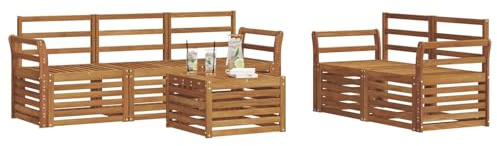 vidaXL Sofagarnituren 6 pcs Natur Massivholz Akazie, Moderne Gartenmöbel, strapazierfähiges Outdoor-Sofa, Lounge-Set für die Terrasse, bequemes Sitzen draußen