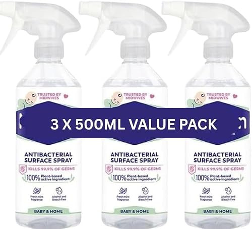 MiltonBaby Antibacterial Surface Spray 500ml Sterilising Fluid Antiseptic Cleaner for Kitchen Worktops & Baby Surfaces – Pack of 3