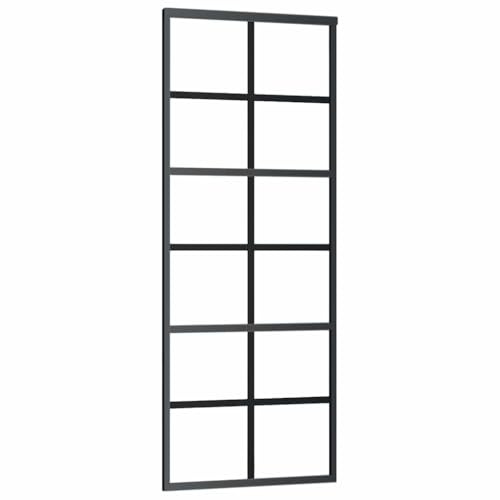 QJBSAVVA Porta scorrevole in vetro ESG e alluminio, 76 x 205 cm, colore nero, elegante porta divisoria per soggiorno e ufficio, moderna anta scorrevole trasparente
