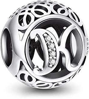 NINGAN Charm-Anhänger, 925 Sterlingsilber, Motiv: Buchstabe des Alphabets, für Armbänder, kompatibel mit europäischen Armbändern