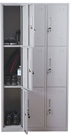Mendler Schließfach Boston T829 Metall 9 Fächer - grau | Schließfachschrank, Wertfachschrank, Spind