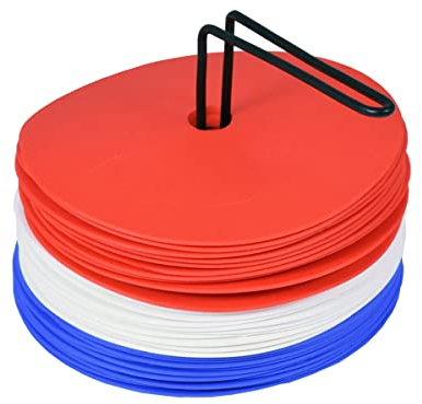 Cawila Gummi Markierungsscheiben, 30er Set, rutschfeste Floormarker in blau, weiß und rot, Durchmesser 15cm