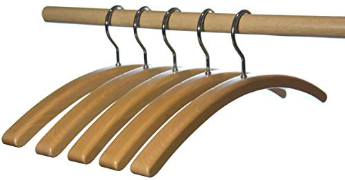 Hagspiel 10 STK. Garderobenbügel aus Buchenholz, Designerbügel „eckig“ Natur lackiert, mit vernickeltem Haken