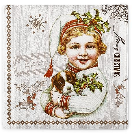 Sovie HOME Serviette Puppy aus Linclass Airlaid, 40x40cm, 12 Stück | 1/4 Falz, Weihnachtsserviette, Nostalgiedesign