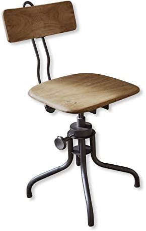 Loberon Stuhl Richie, Industrial-Stil mit Nostalgischer Note, Drehbar & in der Höhe zu Verstellen, Bürostuhl, Schreibtischstuhl, Sitzmöbel, Eisen, Mangoholz, braun
