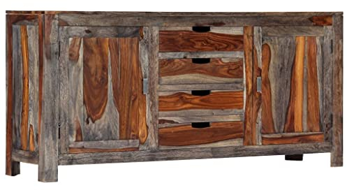 vidaXL Sheeshamholz Massiv Sideboard mit 2 Türen 4 Schubladen Anrichte Kommode TV Schrank Board Lowboard Fernsehtisch Palisander Grau 160x40x75cm