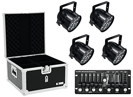 EUROLITE Set 4X LED PAR-56 HCL sw + Case + Controller | 4X PAR-Scheinwerfer mit 9 x 10-W-6in1-LED inklusive PRO Flightcase und kompaktem DMX-Controller