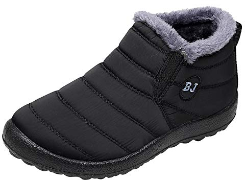Stivaletti Scarpe da Donna Stivali Stivaletti Biker Invernali Tinta Unita Tenere in Caldo più Stivali da Neve Piatti in Velluto (35 EU,Donna-Nero)