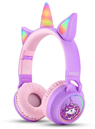 Nenos - Cuffie Bluetooth per bambini, senza fili, 93 dB, volume limitato, senza fili, per bambini, unicorno