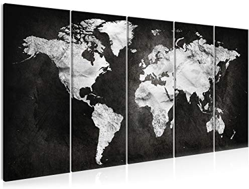 decomonkey Bilder Weltkarte 100x40 cm 5 Teilig Wandbild Groß Leinwandbild XXL Deko Wohnzimmer Schlafzimmer Büro Wanddeko Leinwand Pictures For Wall Poster Wall Painting Modern Landkarte