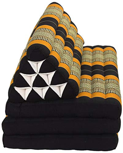 Fine Asianliving Thaikissen Dreieckskissen 3 Auflagen XXXL Kapok 80x190x7cm Schwarz Orange Thai Kissen Meditation Matte Matratze Kapok 301-N04