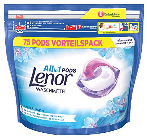 Lenor Waschmittel Pods All-in-1, 75 Waschladungen, Lenor Aprilfrisch mit Duft von Frühlingsblumen